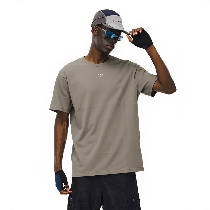 NOAH MARS American casual trendy brand matcha gray old money style embroidered small label antibacterial breathable cotton short sleeved T-shirt
