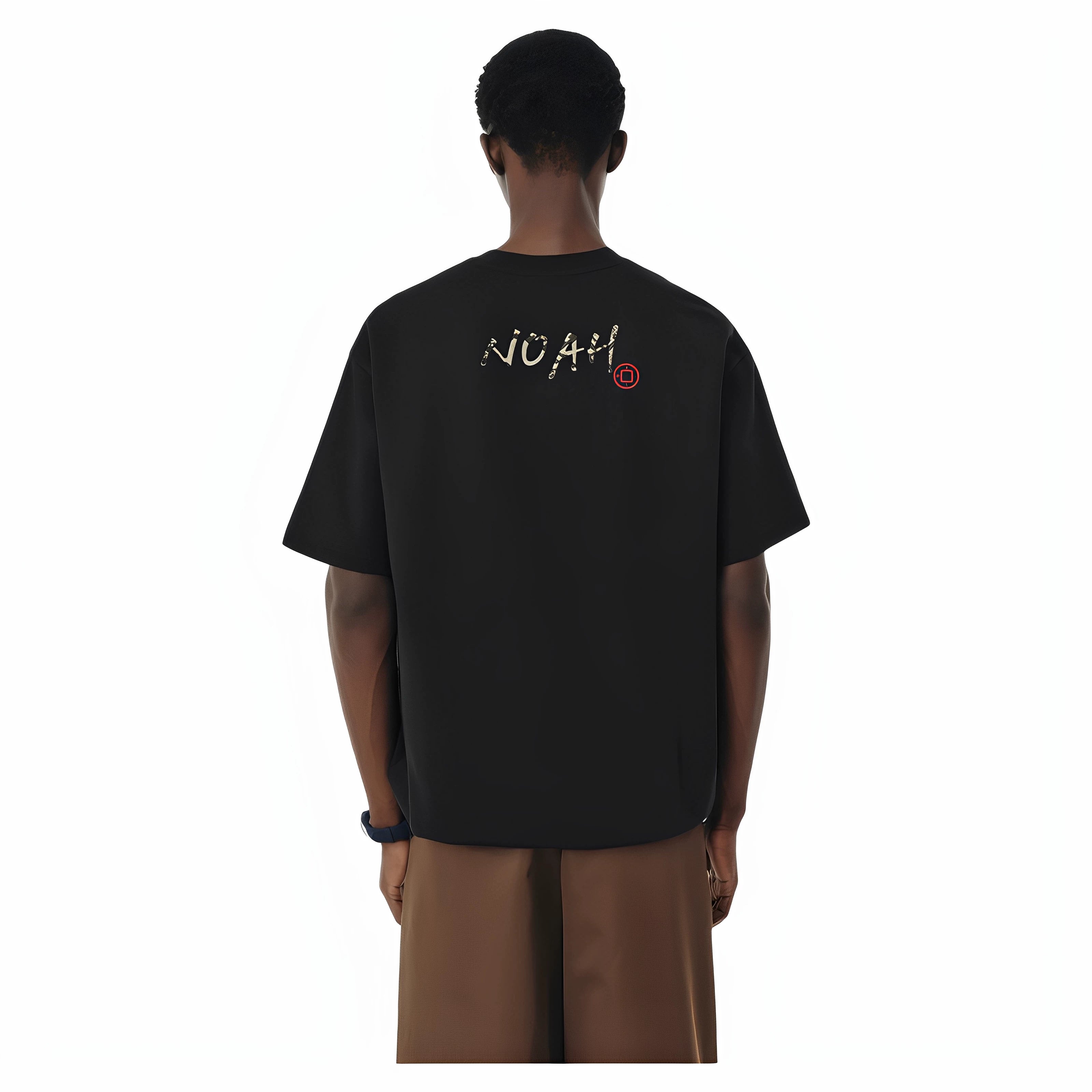 NOAH MARS Small Fashion Brand python leather calligraphy seal on the back American casual men's cotton China-Chic short sleeve T-shirt