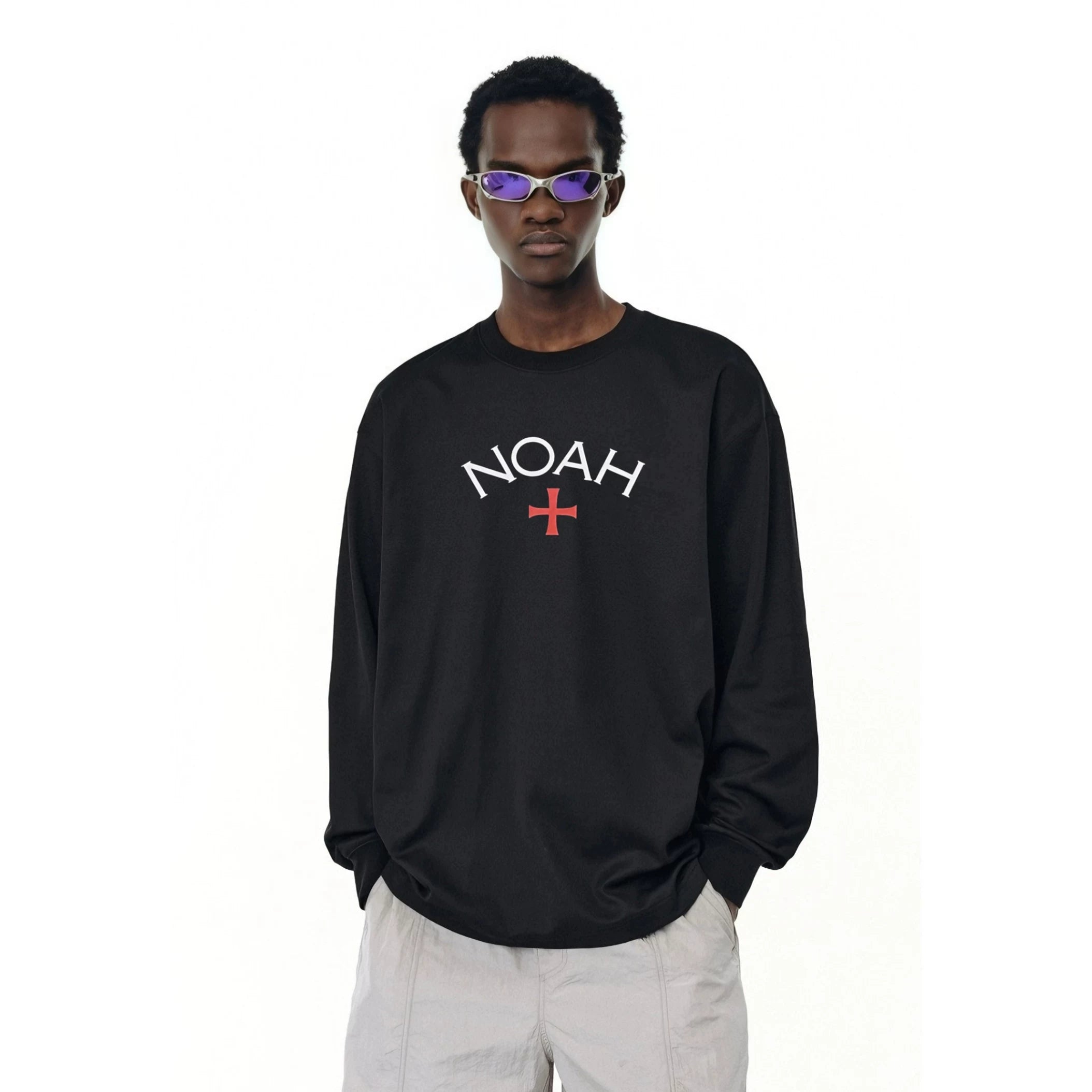 NOAH MARS niche trend brand first generation cross round neck pullover simple men's base shirt trendy long sleeved T-shirt