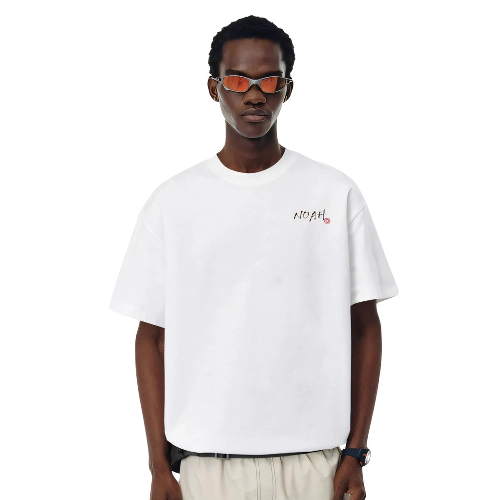 NOAH MARS Small Fashion Brand python leather calligraphy seal on the back American casual men's cotton China-Chic short sleeve T-shirt