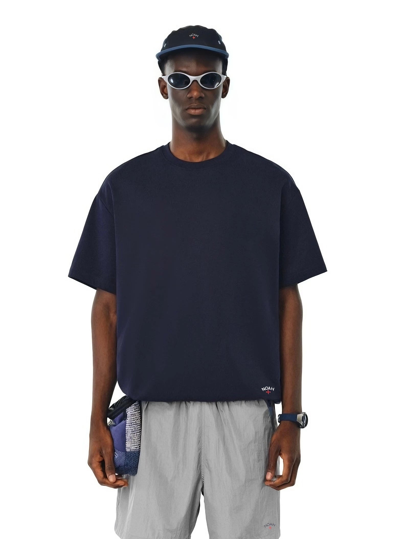 NOAH MARS Embroidered Small Cross at the Left Bottom, Simple and Versatile Casual Men's Cotton Trendy Short Sleeve T-shirt