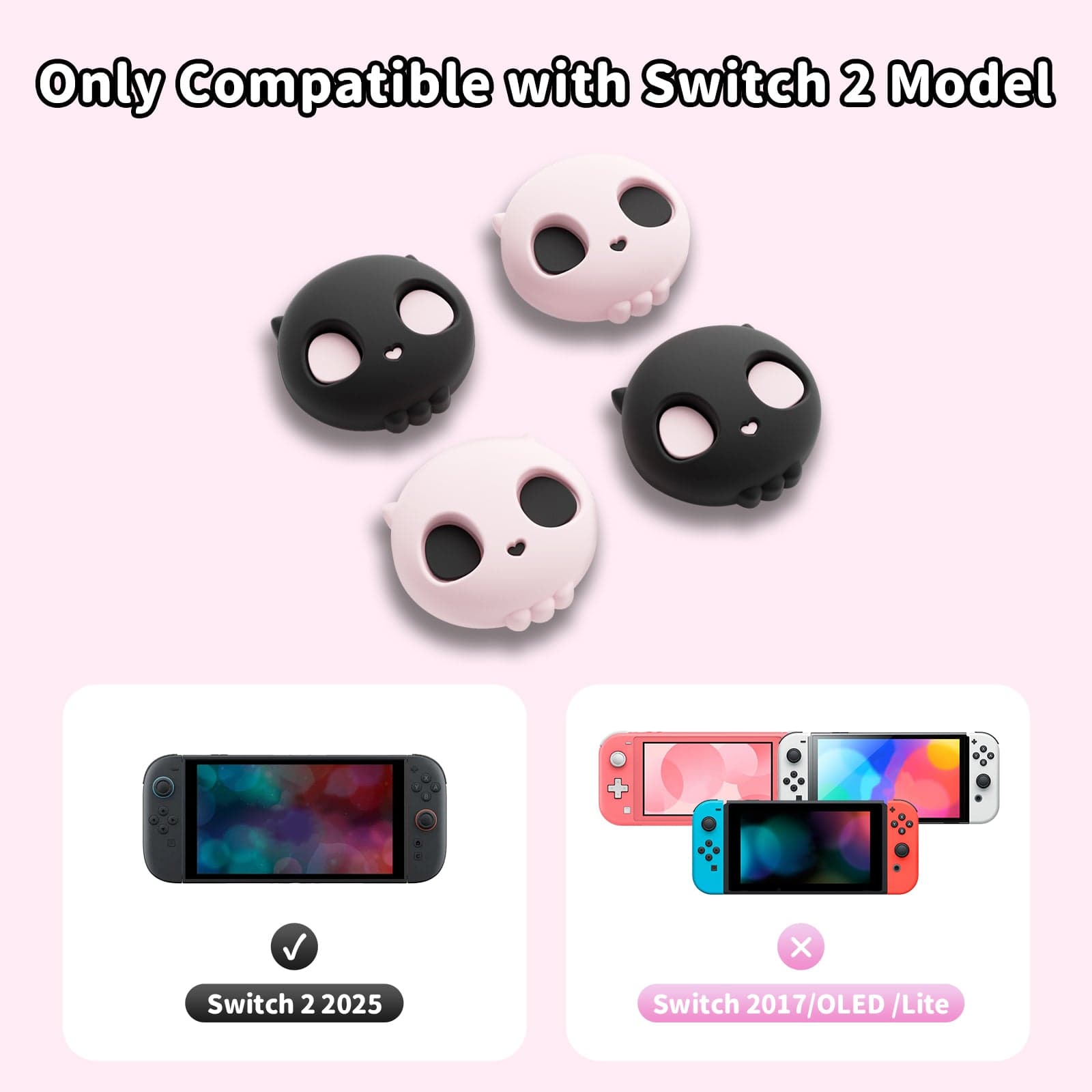 GeekShare Pink Skull Thumb Grips for Switch/PS4/PS5/XBOX/Switch 2